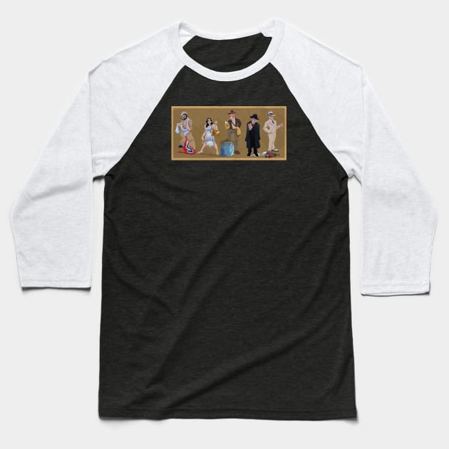 Raiders of the Lost Ark Lineup Baseball T-Shirt by Dan Almanzar / Wonka1701